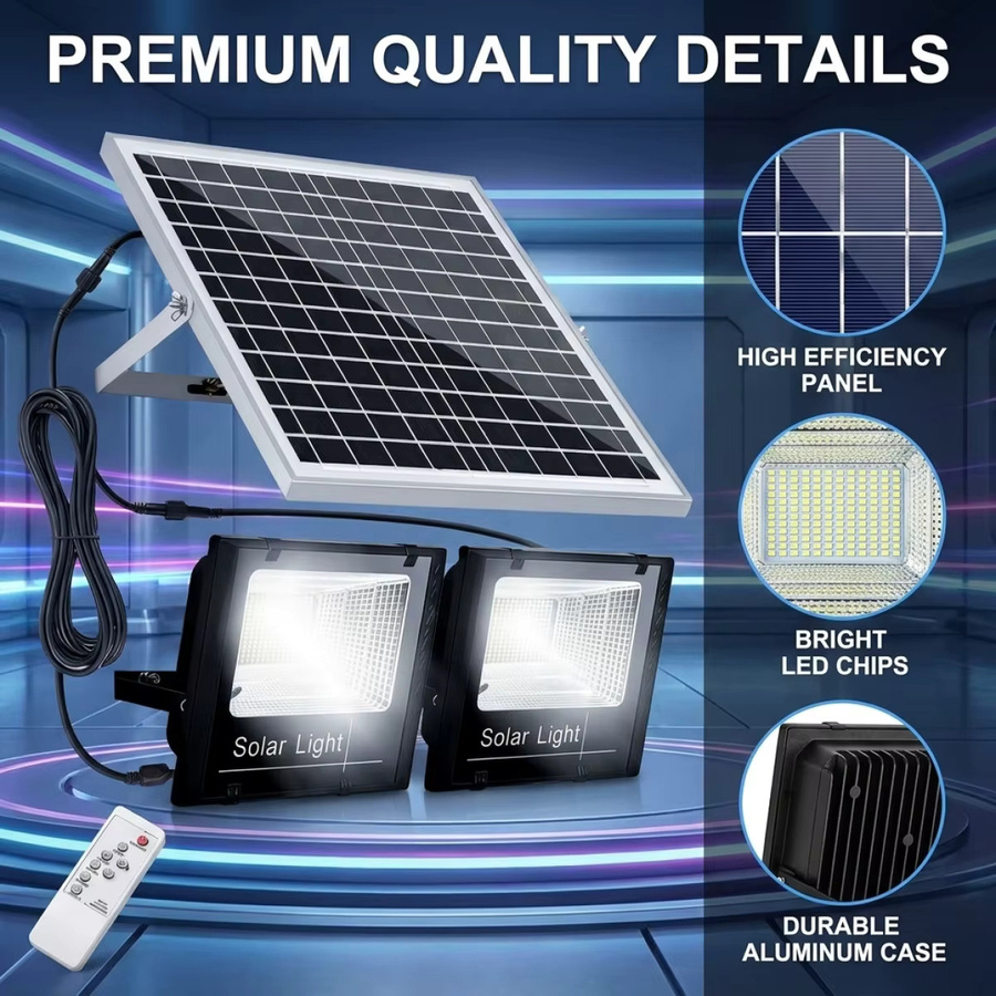 YQCHEZI Solarleuchte für den Außenbereich mit 12000/8000mAh Akku, 2-Kopf-Solarlampe in Schwarz, wasserdichte Gartenwandleuchte mit Aluminium-Solarpanel und modernem Design - Bild 3