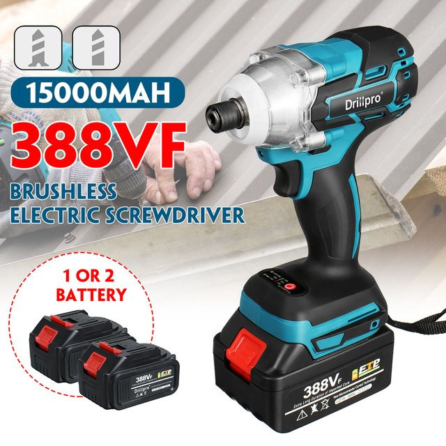 Drillpro Akku-Schlagschrauber mit 520 N.m Drehmoment, bürstenloser elektrischer Schraubendreher mit 1/2 Zoll Antrieb, kompatibel mit Makita LXT Akkus, Blau - Bild 1
