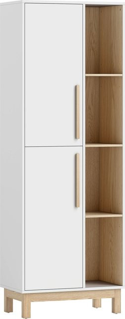 HOMCOM Bücherregal mit 2 Türen und 4 offenen Ebenen, modernes Standregal mit verstellbaren Ablagen für Wohnzimmer, Schlafzimmer oder Büro, Weiß, B/T/H: 62,5 x 35 x 176 cm - Bild 1