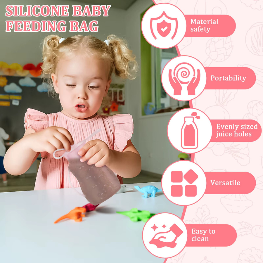 2er-Set Silikon Baby-Fütterungsbeutel zum Wiederauffüllen für die Aufbewahrung von Babynahrung - Bild 3