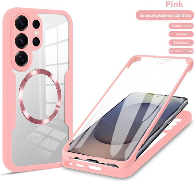 Stoßfeste MagSafe Hülle für Samsung Galaxy S25 S26 S24 S23 Ultra Plus FE Edge A56 Transparent mit Magnetabdeckung für kabelloses Laden - Bild 1