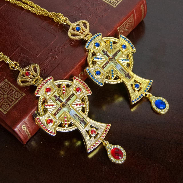HTISOK Kreuz-Anhänger, Messing, Gold, Unisex - Bild 1