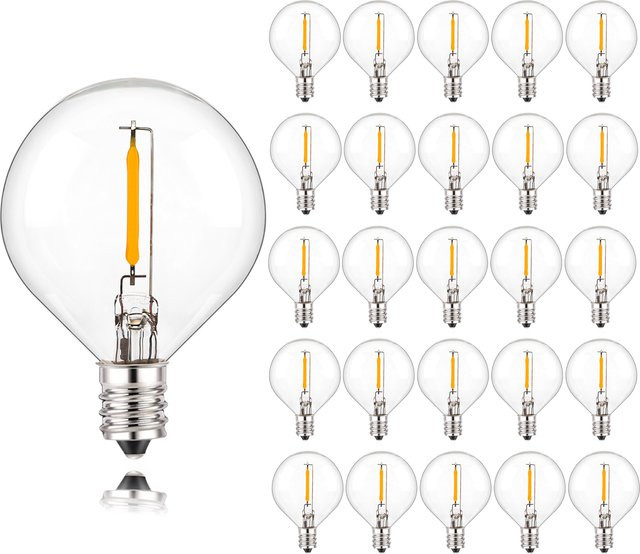 Genixgreen 25er Set Vintage G40 LED Glühbirnen E12 1W Warmweiß 2200K Klarglas Ersatzbirnen für Lichterketten - Bild 1