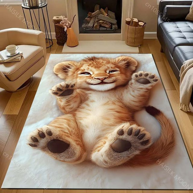 UQIDEHOME Teppich mit Löwenmuster in Beige, weiche Bodenmatte aus Kunstfell für Wohnzimmer und Schlafzimmer, B/T: 80 x 120 cm - Bild 1