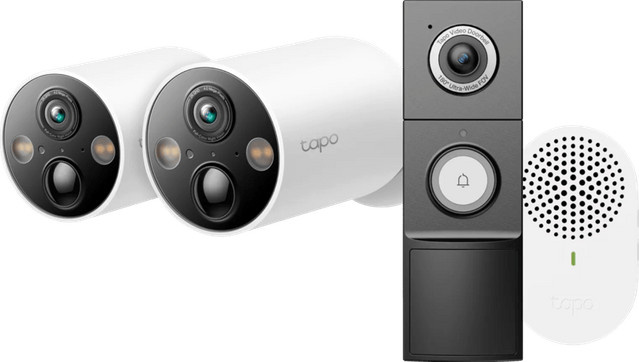 TP-Link Tapo C425 Doppelpack Wi-Fi Smart Kameras mit D235 Smart Battery & Wired Doorbell in Weiß - Bild 1