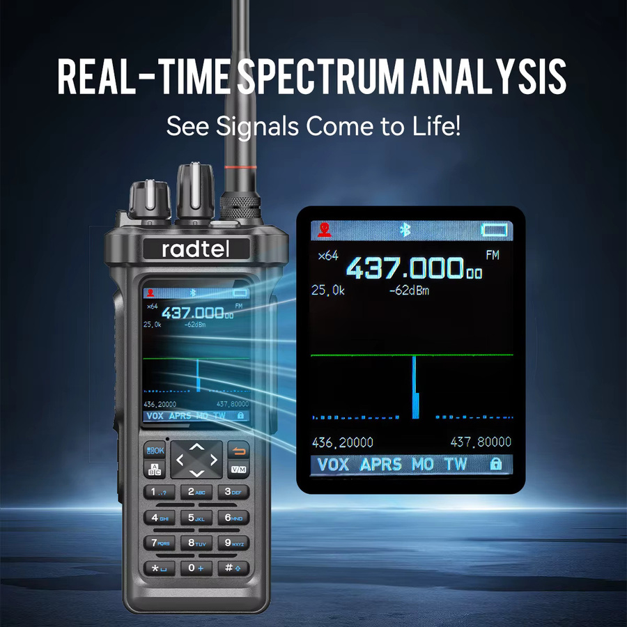 Radtel RT-950 GPS APRS Walkie-Talkie mit Bluetooth, AM/FM/MW/LW/SW Empfänger und APP-Programmierung in Schwarz - Bild 2
