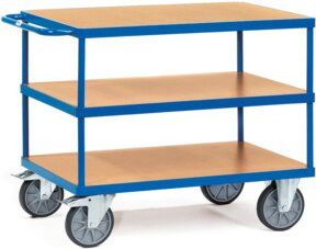 Fetra Tischwagen 2423 mit 3 Etagen, Blau/Buche, Tragkraft 600 kg, B: 120 cm, T: 80 cm, H: 82 cm - Bild 1
