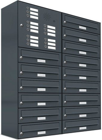 AL Briefkasten für 15 Parteien, Aufputzmontage aus Edelstahl, grau, B/H/T: 76,6 x 103,5 x 27,5 cm - Bild 1