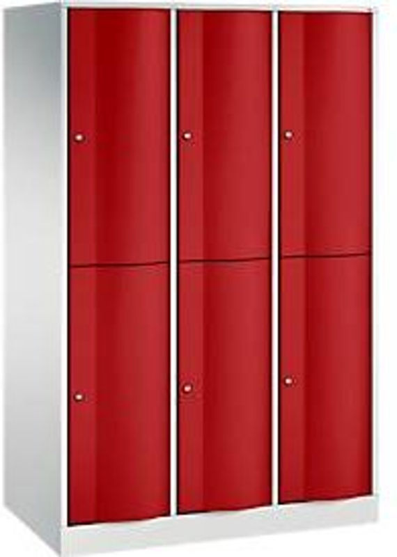 C+P Garderobenspind Resisto doppelstöckig mit 3 Abteilen und 6 Fächern, Korpus Lichtgrau, Front Rubinrot, H x B x T: 195 x 114,8 x 64 cm - Bild 2