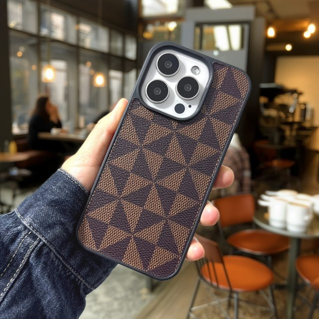 Luxus Handyhülle mit geometrischem Design aus Leder für iPhone 17 16 15 14 13 12 11 Pro Max Plus und 16e - Bild 1