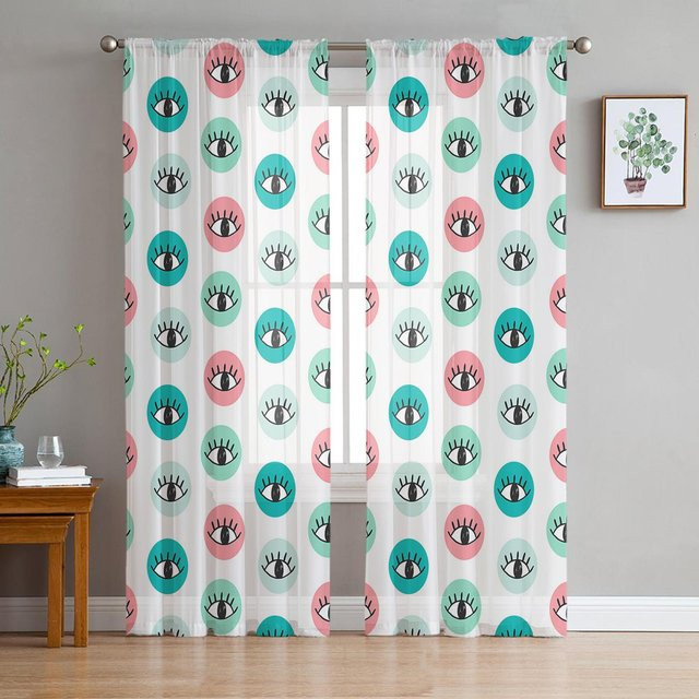 Transparenter Tüll-Vorhang mit Augen-Wimpern-Motiv von A Family Of Home Textiles in Weiß, B: 135 cm, H: 114 cm - Bild 1