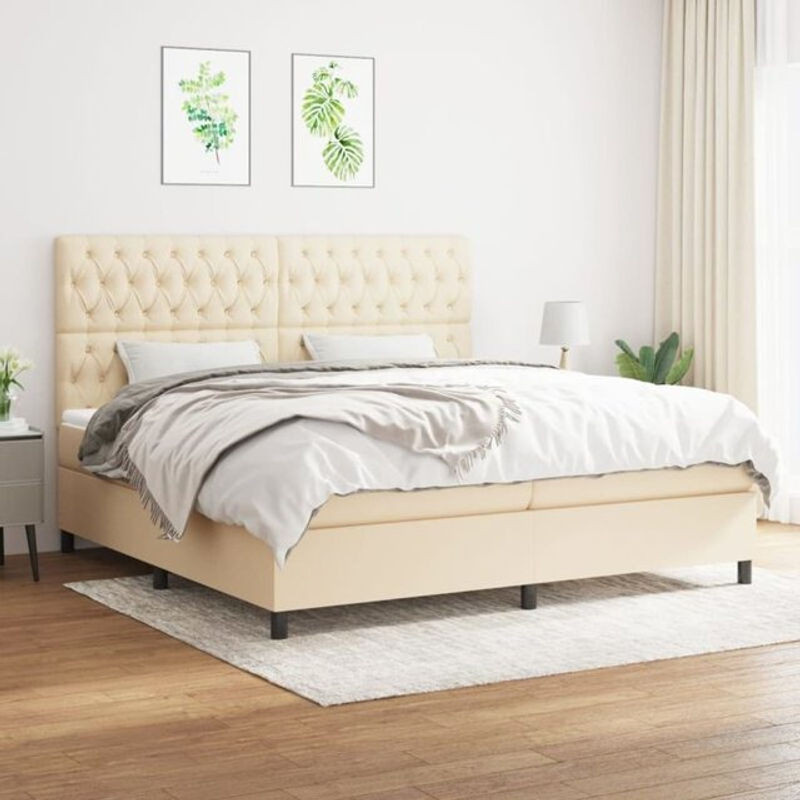 Vidaxl Boxspringbett mit Matratze in Beige aus Stoff und Holzwerkstoff B/T: 200 x 200 cm - Bild 1