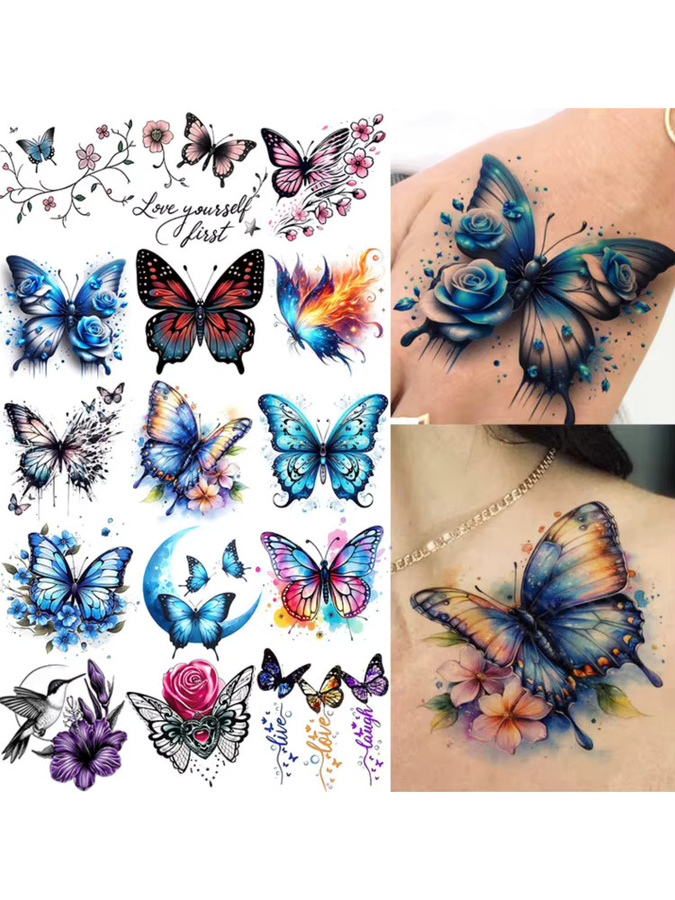 FANRUI Temporäre Schmetterlings-Tattoos, 1 Blatt, Damen - Bild 4