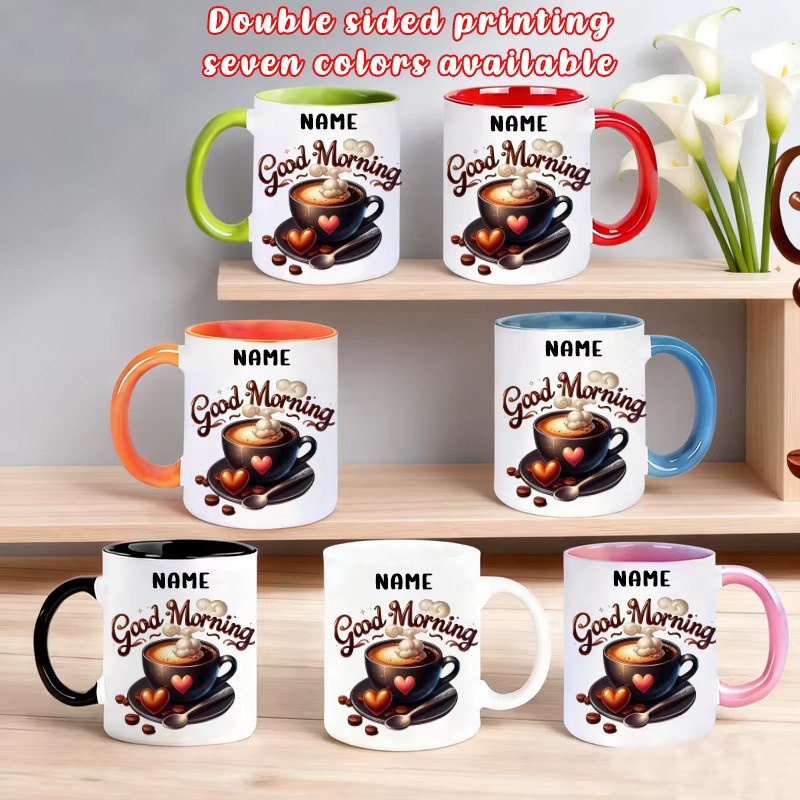 Personalisierte Namens-Tasse Good Morning Coffee von ARTGAT aus Keramik in Schwarz und Weiß - Bild 2