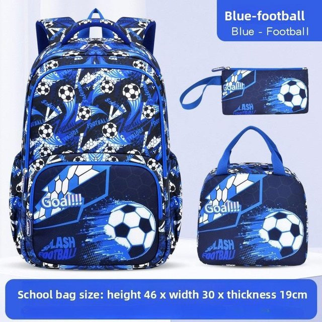 OKKID Fußball Schulrucksack Set für Jungen in Blau, 3-teilig mit wasserdichter Schultasche, Brotdose und Federmäppchen - Bild 1