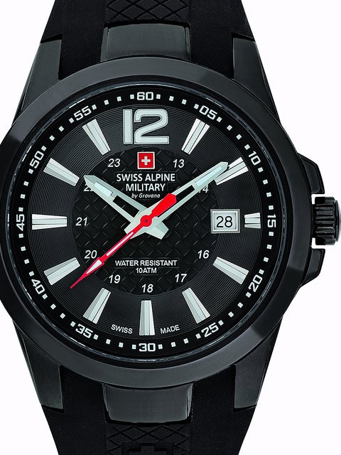 Swiss Alpine Military Herrenuhr, Quarz, Edelstahl, 43 mm, Schwarz, Silikon - Bild 1