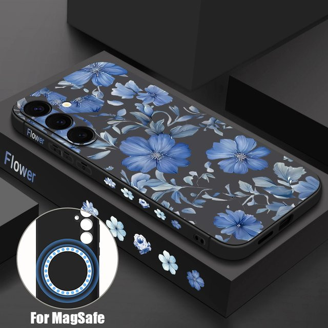 Magnetische Handyhülle mit Blumendruck für Samsung Galaxy S25 S24 S23 Ultra S22 S21 Plus S24 FE A17 A56 A55 A16 A15 A36 in Beige und Weiß aus weichem TPU - Bild 1
