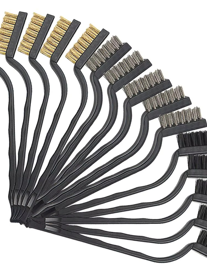 SI FANG Handbürsten Set aus Stahl, Kupfer und Nylon zur Rostentfernung und Reinigung, 15 Stück, Länge: 17 cm - Bild 6