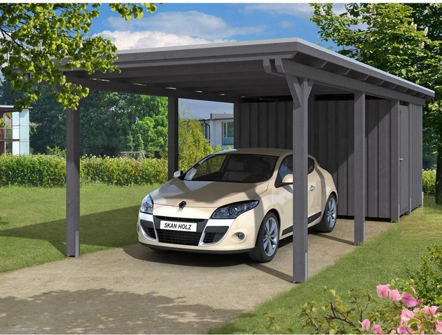 Skan Holz Einzelcarport Emsland aus Leimholz in Schiefergrau, B/T: 354 x 846 cm, Firsthöhe: 238 cm - Bild 1