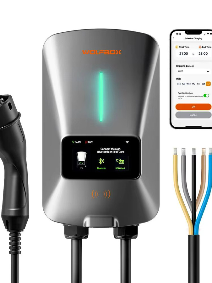 WOLFBOX EV-Ladestation Typ 2 Wallbox mit 22 kW und 32 A, Elektrofahrzeug-Ladegerät mit LCD-Bildschirm, APP-Steuerung und RFID-Karte - Bild 6