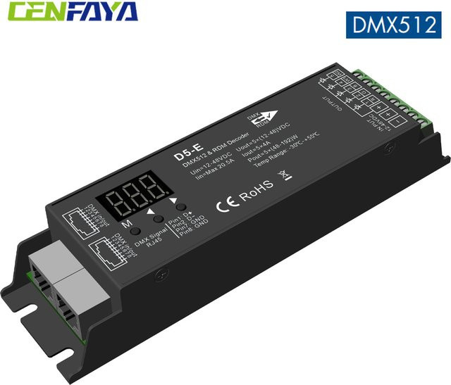 CENFAYA 5-Kanal-DMX-Decoder mit RDM-Digitalanzeige, PWM RGBCCT LED-Dimmer-Treiber für RGBW, RGB und CCT, Schwarz - Bild 1