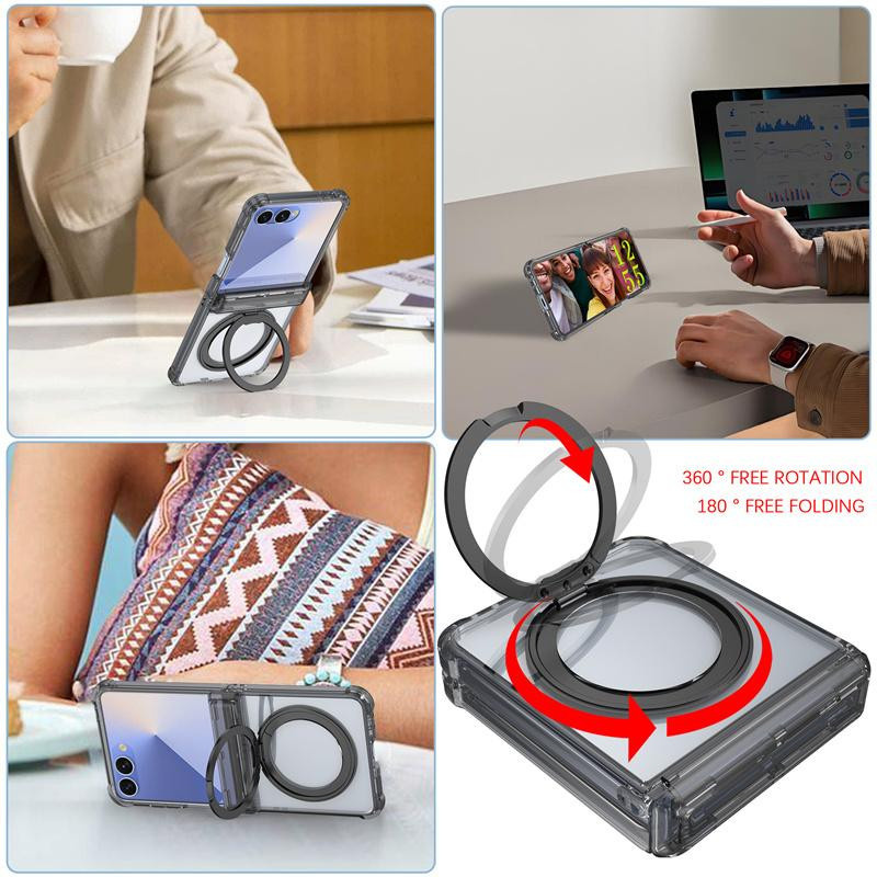 Magnetische transparente Handyhülle mit Ringhalter für Samsung Galaxy Z Flip 7 6 5 5G inklusive Scharnier- und Bildschirm-Schutzfolie - Bild 3