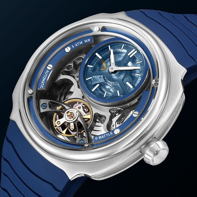 MEGIR Armbanduhr Automatik, Edelstahl, Blau, Silikon, Herren - Bild 1