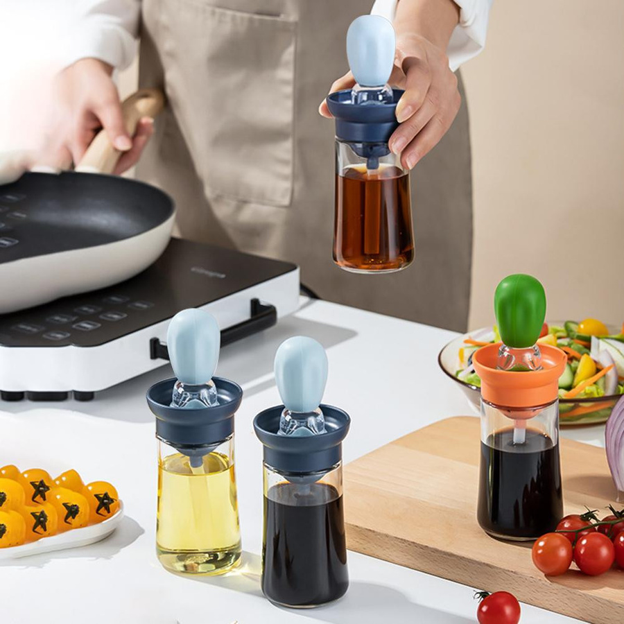 NATAWA Ölflasche mit Silikonpinsel und Öl-Spray in Grün für Grill und Küche - Bild 2