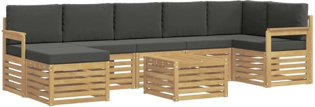 vidaXL Outdoor-Sofagarnitur 8-teilig in L-Form aus Akazienholz mit Polstern, Weiß und Anthrazit, B/T/H: 59 x 59 x 37 cm - Bild 1