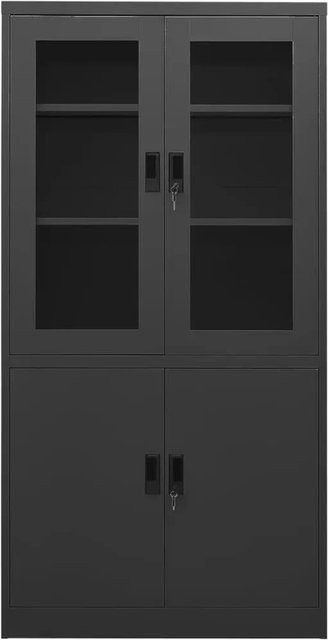 vidaXL Büroschrank aus Stahl in Anthrazit mit Glastüren und Schloss, B/T/H: 90 x 40 x 180 cm - Bild 1