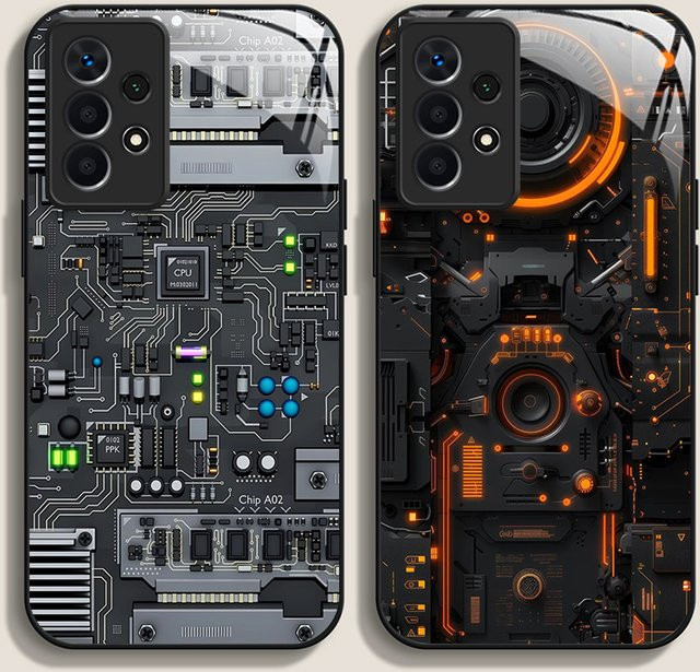 Samsung Galaxy Handyhülle mit mechanischem Platine-Muster aus Glas für S25 Ultra, S24, S23 Plus, S22, S21, S20 FE und A56 5G - Bild 1