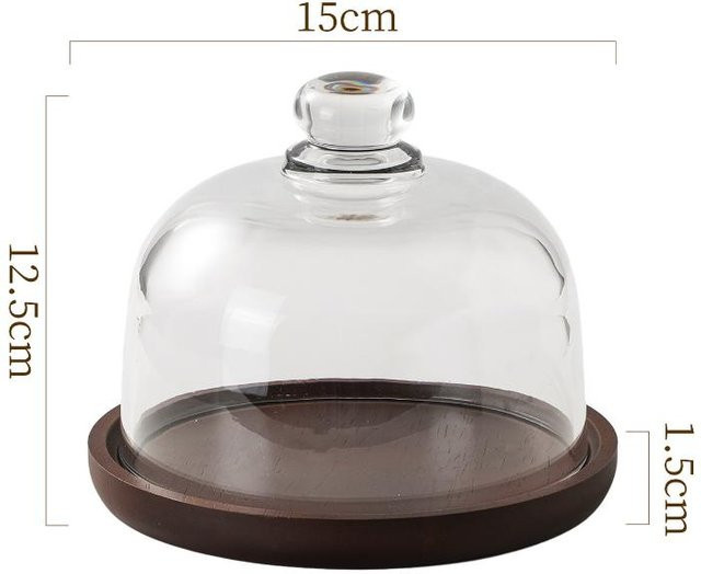 Breaki Kuchenhaube aus Glas mit Holzdeckel, transparent, staubdicht für Dessert und Obst, B/T/H: 15,0 x 12,5 x 12,5 cm - Bild 1