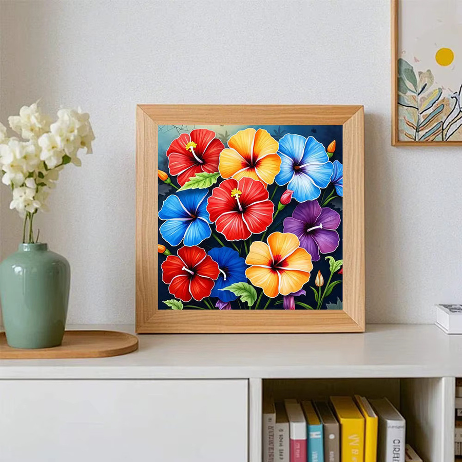 AZQSD 5D-Diamantgemälde zum Selbermachen mit buntem Hibiskus-Blumenmuster, Wandkunst Bastelset mit runden Diamanten in Multicolor, B/H/T: 20 x 20 x 20 cm - Bild 3