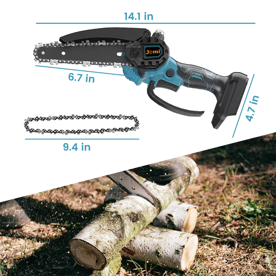 Jemi Tool 6-Zoll Akku-Kettensäge in Blau, tragbare Handkettensäge kompatibel mit Makita LXT zum Schneiden von Holz und für Heimwerken - Bild 6