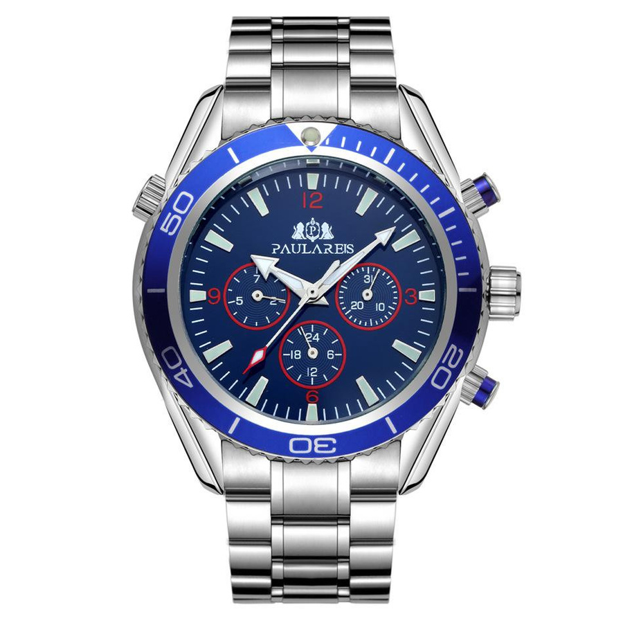 Paulareis Armbanduhr Automatik, Edelstahl, orangefarbenes Band, Herren - Bild 1