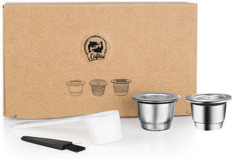 Edelstahl-Kaffeefilter für Nespresso-Kapseln in Silber mit Pulverhammer, 2 Kapseln und Löffelbürste - Bild 1