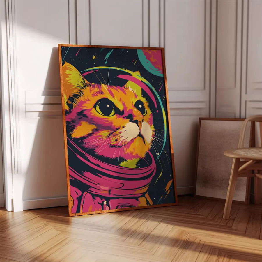 Leinwand-Wandkunst mit Astronauten-Katze in Neon-Pop-Art, farbenfrohes Weltraum-Kunstwerk von SHENCHEN, multicolor - Bild 5