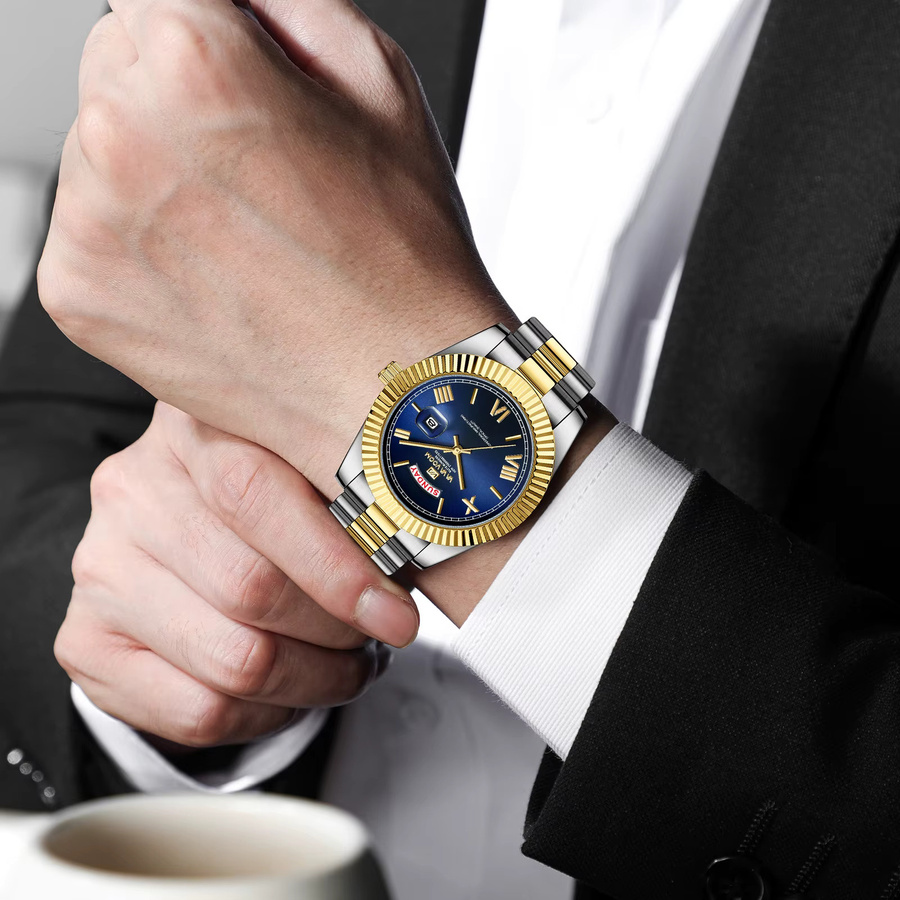 VA VA VOOM Armbanduhr Quarz, Edelstahl, 41 mm, Herren, Blau, Gold - Bild 5