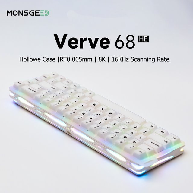 Akko x MonsGeek Verve 68 HE Gaming-Tastatur in Weiß mit 65% Layout, RGB-Beleuchtung, Hall-Effect Magnetischen Schaltern und 8K Polling-Rate - Bild 1