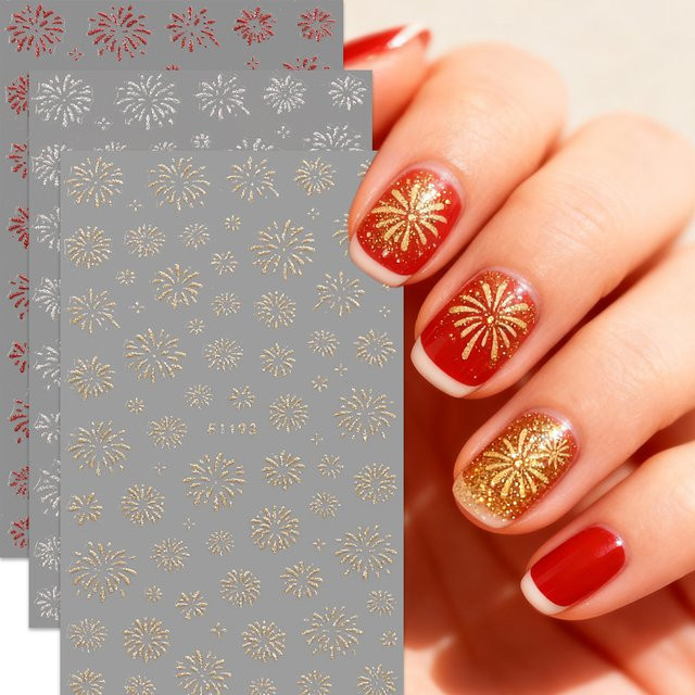 Glitzer Nail Art Aufkleber, Neujahrsfeuerwerk, 3 Stück, glänzend - Bild 1