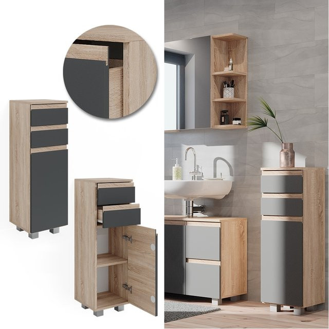 Vicco Midischrank Badschrank J-Shape in Anthrazit und Sonoma Eiche, B/T/H: 30 x 13,5 x 95 cm - Bild 1