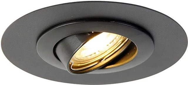 QAZQA Einbaustrahler Rund Schwarz Schwenkbar mit Distanzring aus Stahl für GU10 Leuchtmittel - Bild 1