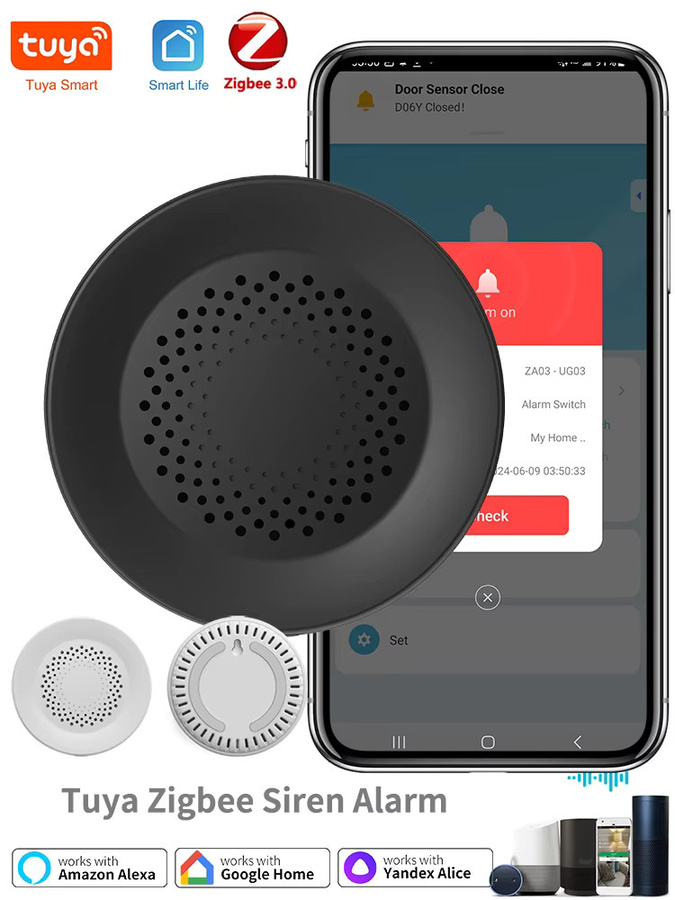 Tuya Zigbee Kabelloser Intelligenter Sirenen-Alarmsensor mit 100dB Einbruchalarm in Schwarz oder Weiß, kompatibel mit Smart Life, Alexa und Google Home - Bild 5