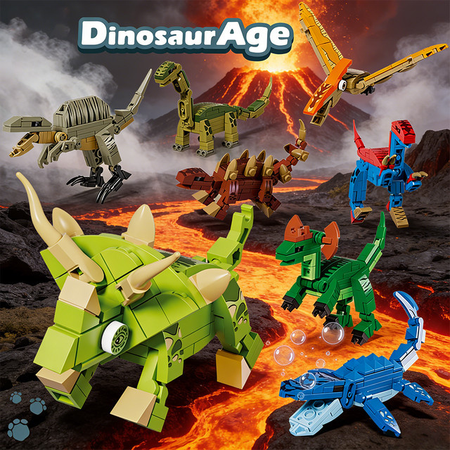 Doubuilt Dinosaurier-Set, Mini-Bausteine Puzzle, Bunt / Mehrfarbig - Bild 1