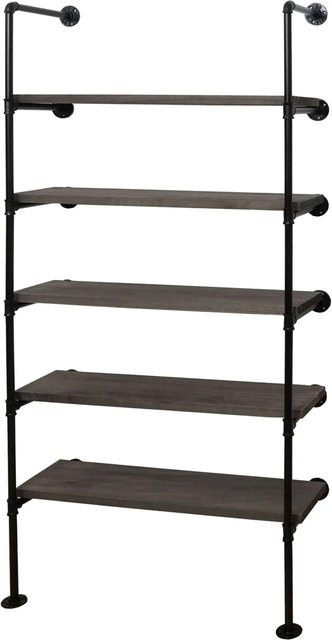 BERLINLODGE Standregal im Industriedesign aus Metall und Paulowniaholz, Grau-Braun, H 165 cm x B 80 cm x T 28 cm - Bild 1