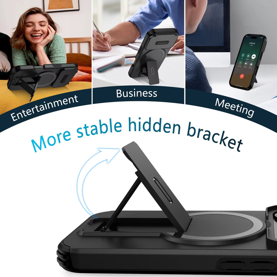 Magnetische Handyhülle mit Objektivschutz und Kickstand für Apple iPhone 17 Pro Max und iPhone 17 Pro Air in Schwarz und Blau - Bild 3
