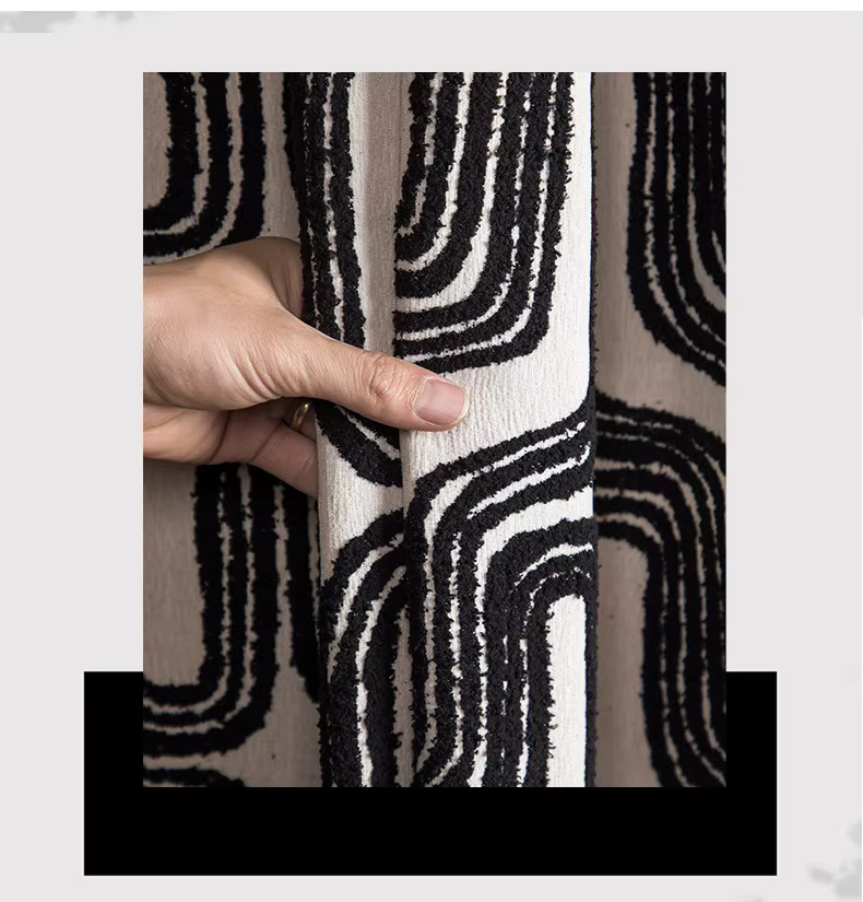 Yvonicky Blackout-Vorhänge aus Chenille und Samt in Schwarz-Weiß mit geometrischem Design, Höhe: 270 cm, Breite: 100 cm - Bild 2