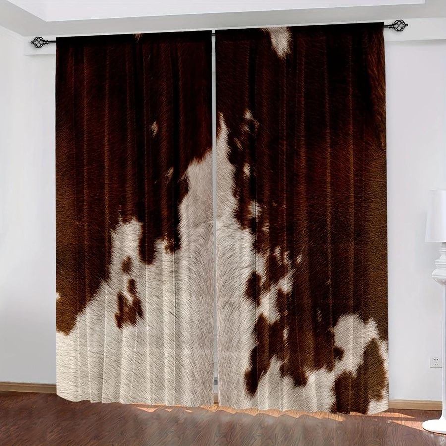 2er-Set Kuhfell-Fenstervorhänge mit Kuhdruck in Braun, semi-transparent, B: 150 cm, H: 166 cm - Bild 3
