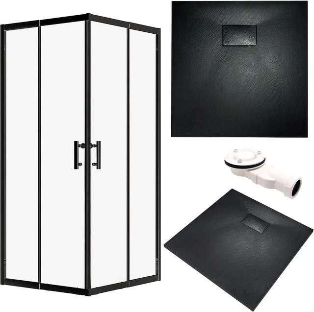 Bad Land Duschset bestehend aus VIDAR Duschwanne in Schwarz und HELA Quadratische Duschkabine in Schwarz mit transparentem Glas, B/T: 80 x 80 cm, Höhe: 190 cm - Bild 1