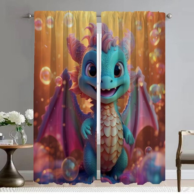 Little Wyvern Verdunklungsvorhänge für Schlafzimmer und Küche, 2 Paneele, Mehrfarbig, B: 50 cm, H: 70 cm - Bild 1